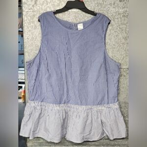 Time & Tru Peplum Blouse Ruffled Blue White Striped Sleeveless Blouse Women's XL